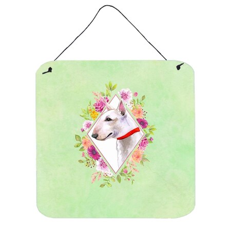 Carolines Treasures 6 x 6 in. Bull Terrier Green Flowers Wall or Door Hanging Prints CK4284DS66